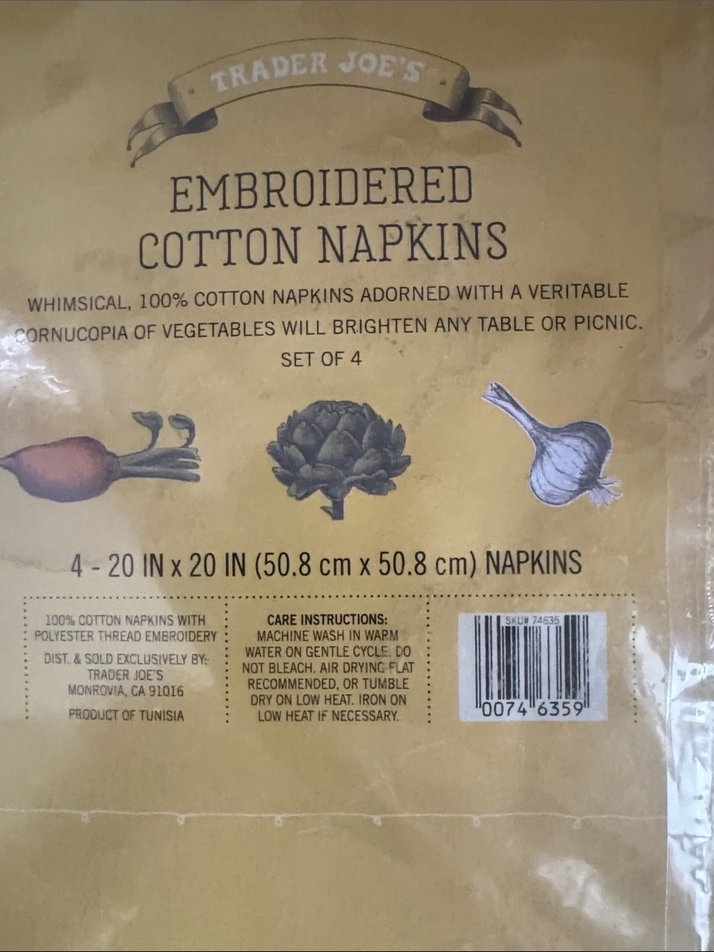 Trader Joe’s Embroidered 100% Cotton Napkins NWT